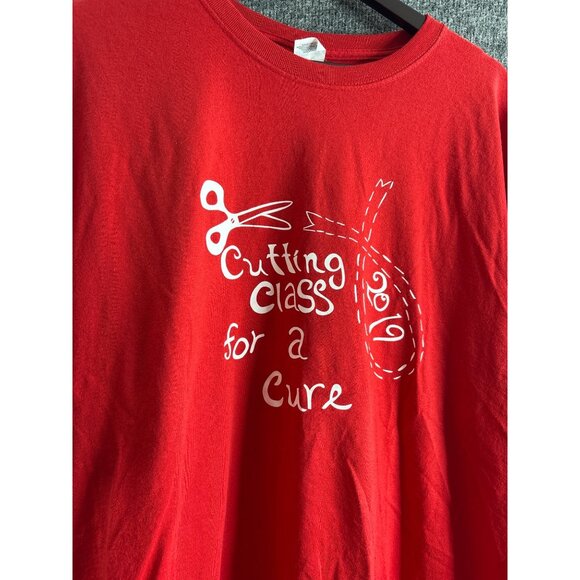 Cutting Class For A Cure 2019 Red T-Shirt Jerzees Dri-Power 2XL Cotton Blend - Picture 2 of 8
